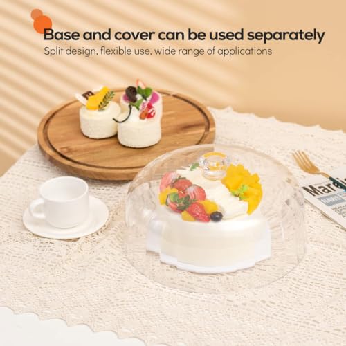 cutesun Cake Stand with Lid, 10.8'' Shatterproof Acrylic Dome (Not Glass), 11.8'' Rotating Acacia Wood Cake Display Stand for Wedding Birthday Party Dessert