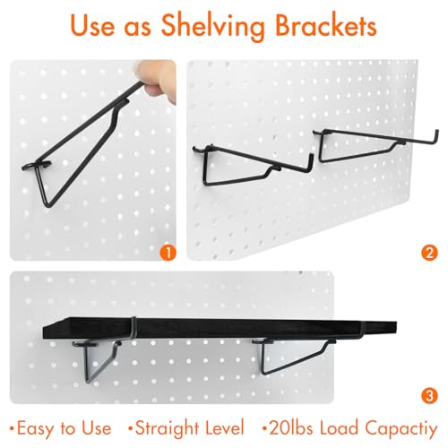 Wood Pegboard Shelves with Brackets 2 Pack Peg Board Wall Storage (Black) - color: Black