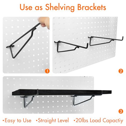 Wood Pegboard Shelves with Brackets 2 Pack Peg Board Wall Storage (Black) - color: Black