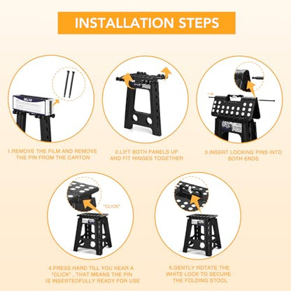 Delxo 16 Inch Folding Step Stool,Foldable Step Stool for Adults Black - color: Black, size: 16 Inch
