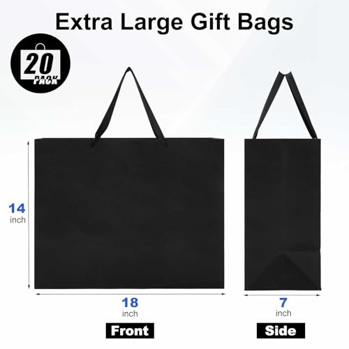 Fuyoooo 20 Pcs 18"x7"x14" Extra Large Gift Bags with Ribbon Handles, Black - color: Black