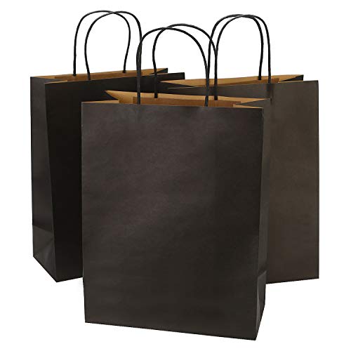 100Pcs Large Black Kraft Paper Bags with Handles 10x5x13 Inch, Heavy Duty Gift Bags for Christmas, Holiday,Small Business, Retail & Boutique - color: Black