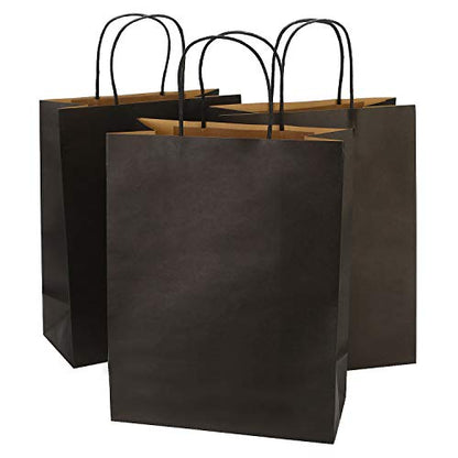 100Pcs Large Black Kraft Paper Bags with Handles 10x5x13 Inch, Heavy Duty Gift Bags for Christmas, Holiday,Small Business, Retail & Boutique - color: Black