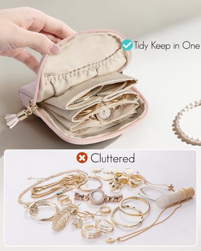 VLANDO Small Travel Jewelry Case,Velvet Pouch Bags with Zipper,Pearl Pink - color: B.Pearl Pink