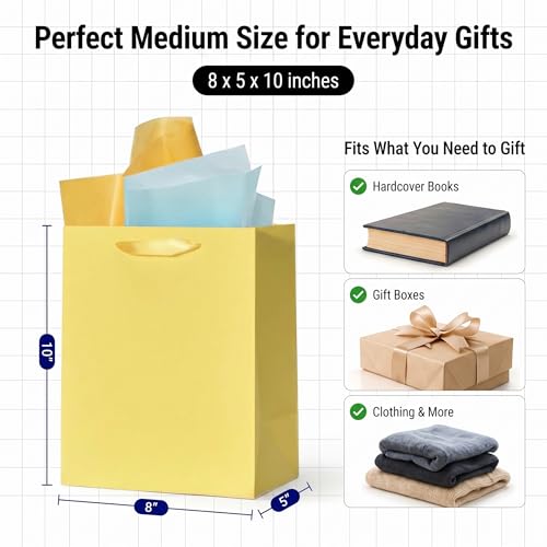 WrapNGo Gift Bags with Handles, 8 Colors with Tissue Paper 8x5x10 Inch - color: 8 Colors-8x5x10 Inch