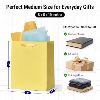 WrapNGo Gift Bags with Handles, 8 Colors with Tissue Paper 8x5x10 Inch - color: 8 Colors-8x5x10 Inch