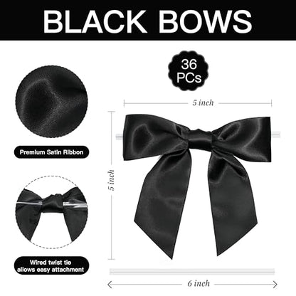 Black Satin Ribbon Twist Tie Bows, 5 Inch, 36 Pack - color: Black