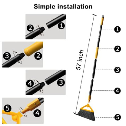 Heavy Duty Yellow Angle Broom with Long Handle - 3 Pack - color: 3pack Yellow