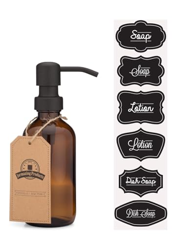 Small Amber Glass Jar Soap and Lotion Dispenser with Matte Black Pump - 8 oz - by Jarmazing Products - color: Amber/Black 8oz, size: Pack of 1