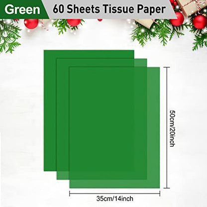 NEBURORA 60 Sheets Green Tissue Paper Set Christmas Gift Wrap Paper(Green) - color: Green