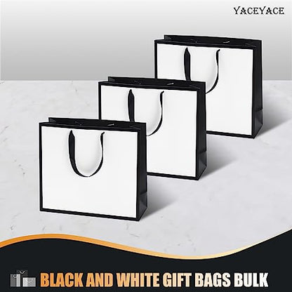 YACEYACE Large Gift Bags Bulk, 20Pcs 12.5"x4.5"x11" Large Black and White - color: Black White, size: Large 12.5 x 4.5 x 11 Inch