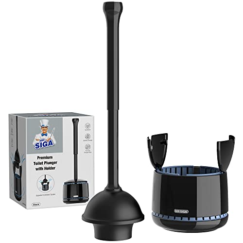MR.SIGA Toilet Plunger with Holder, Plungers for Bathroom Heavy Duty, Black - color: Black