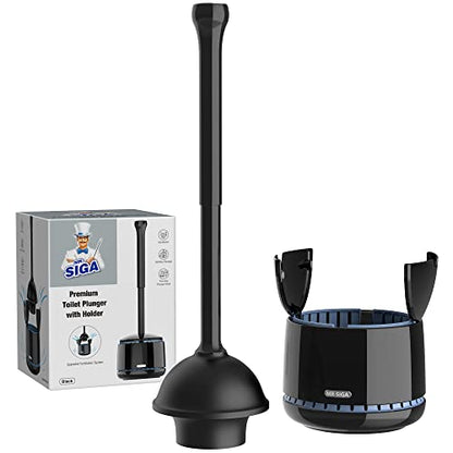 MR.SIGA Toilet Plunger with Holder, Plungers for Bathroom Heavy Duty, Black - color: Black