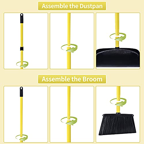 Long Handled Dustpan and Brush, Broom and Dustpan Set, Household Dust pan Combo with 54 Inch Handle for Indoor Outdoor Household Cleaning and Sweeping (Black) - color: Black