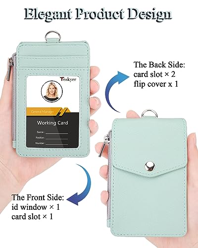 Teskyer ID Badge Holder with Lanyard, Lanyard Wallet, Lychee Mint Green - color: Lichee Light Green, size: 3.1" x 4.7"