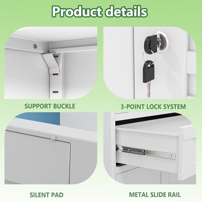 Lockable Metal Storage Cabinet, 74" Tall White Cabinet with Wheels - color: White-with Wheels, size: 15.74"D x 35.43"W x 74"H
