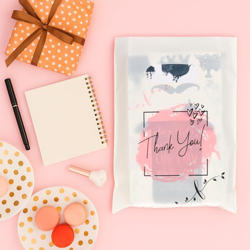 COMNICO 100PCS Thank You Plastic Shopping Bag with Handle, Thank You Bags