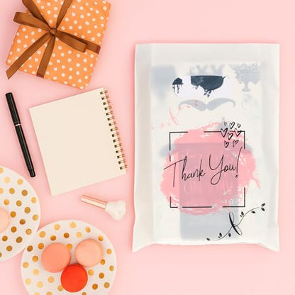 COMNICO 100PCS Thank You Plastic Shopping Bag with Handle, Thank You Bags