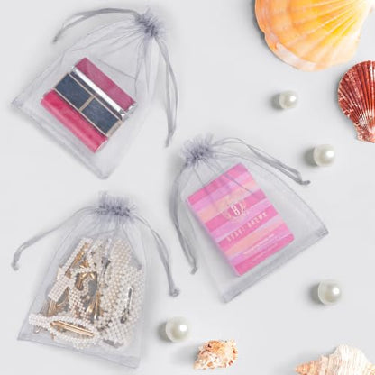 ANZNKU 4x6 Inch Organza Bags 50Pcs, Gray Party Favor Gift Pouches - color: Gray