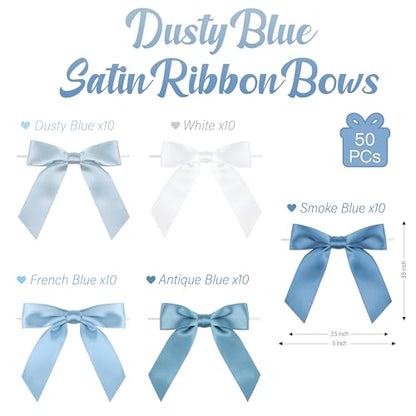 Pre-Tied Dusty Blue Satin Ribbon Bows for Crafts 3.5", 50 Pack - color: Dusty Blue