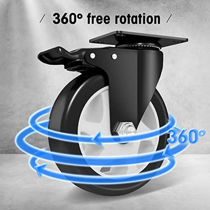 5" Swivel Plate Casters, 1400Lbs Capacity with Brake - color: Black, size: 5 Inch