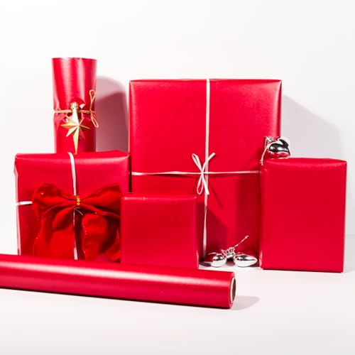 HJIJIAY Red Kraft Wrapping Paper Roll,Reversible Red Wrapping Paper,Pearly-Lustre Solid Color Gift Wrap for Birthday, Wedding,Parties,Baby Shower,Christmas, DIY Bouquet -17 x 394 inch (33feet) - color: Red