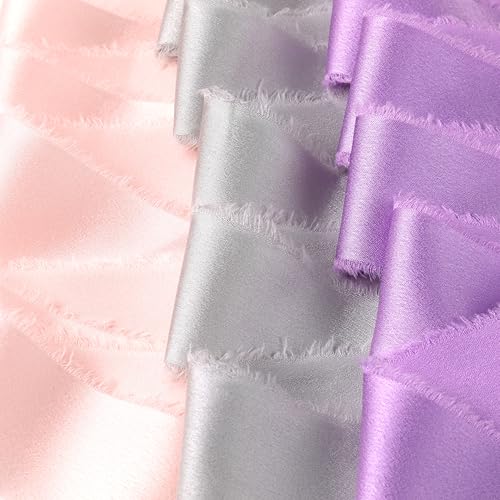 Silk Satin Ribbon 1-1/2 Inch x 30 Yards Light Pink & Purple & Gray - color: Light Pink& Light Purple& Gray