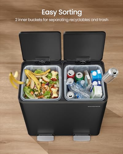 SONGMICS Trash Can, 2 x 8 Gallon (2 x 30 L) Double Compartment - color: Black, size: 2 x 8 Gal.
