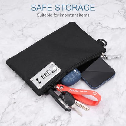 Lockable Money Bag, 5.3 x 8.3 Inches Nylon Locking Coin Purse Bank Pouch, Cash Bag with Lock, Portable Travel Money Pouch, Jewelry, Passports, Medicine, Credit Cards - 1Pcs (Black) - color: Black