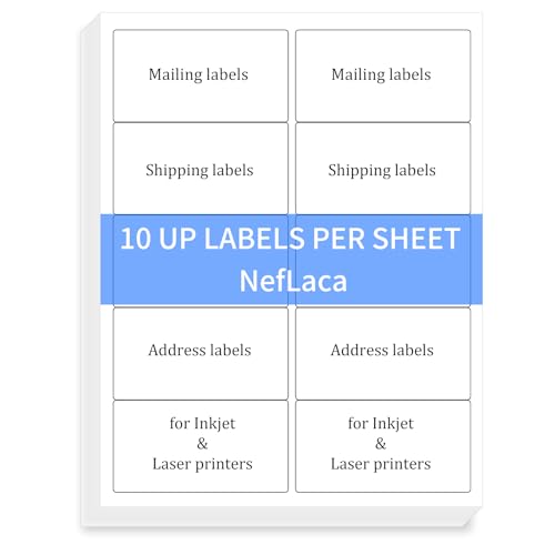 100 Sheets 2"x4" Shipping Address Labels, 10-UP Blank Mailing Labels, White Self-Adhesive Customized Stickers for Inkjet and Laser Printer - size: 2" x 4" (10-up), style: 100 Sheets
