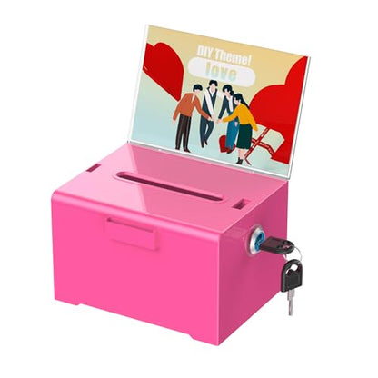 Uniclife 6.2"x 5" x 4" Purple Acrylic Donation Box with Lock and Slot - color: Pink, size: 1 Pack