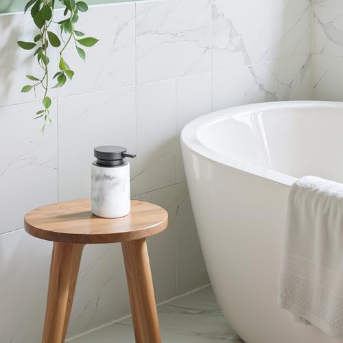 Clasin Home Liquid Soap Dispenser with Easy-to-Press Pump, 10 oz Refillable Hand Soap Dispenser with Extended Spout for Bathroom Kitchen Dish Lotion, Modern Stone Texture (White) - color: White