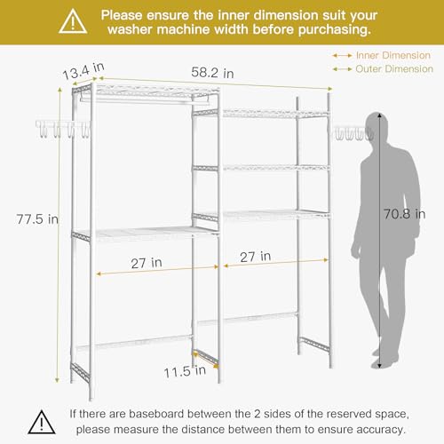 Ulif U5 Over the Washer and Dryer Storage Shelf, Laundry Room Space Saver - color: White, size: Medium: 58.2”W x 13.4”D x 77.5”H