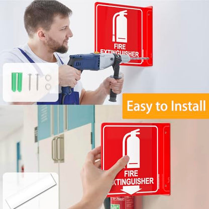 Fire Extinguisher Sign with Down Arrow, 2 Pack - 6"x6 " Acrylic, Includes Matching Screws, Use for Home Office/Business, UV Protected, Fade/Weather Resistant, Indoor/Outdoor Use, Easy to Install