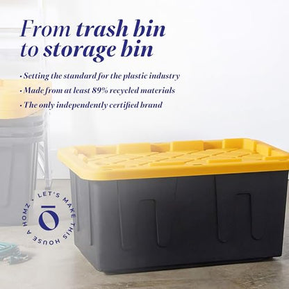 HOMZ Durabilt Plastic Storage Bins with Lids, 15 Gal, Black/Yellow, 2 Pack - color: Black Base/Yellow Lid, size: 15 Gallon (Pack of 2)