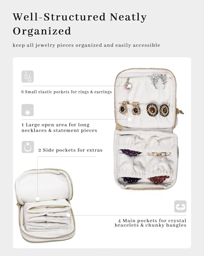 Stratalife Small Travel Jewelry Case, Velvet Storgae Pouch - color: Cream White-02