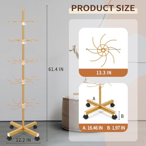 Flenpptly Retail Display Stand, 5-Tier Rotating Display Rack, Gold - color: Gold