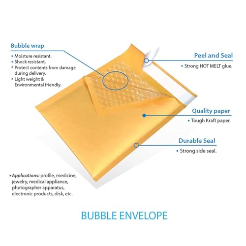 Supply Air 6x10 Kraft Bubble Mailers – Padded Envelopes for Shipping, Mailing & Packaging (Multiple Pack Sizes) (125 Mailers)