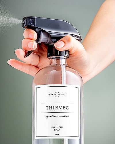 Vine Creations Glass Spray Bottles, 2 Pack Refillable Spray Bottles for Cleaning Solutions, Plant Misters, Clear Glass Spray Bottle for hair, 16 oz Mister Spray Bottle with Waterproof Labels - color: Clear Bottle / Black Nozzle