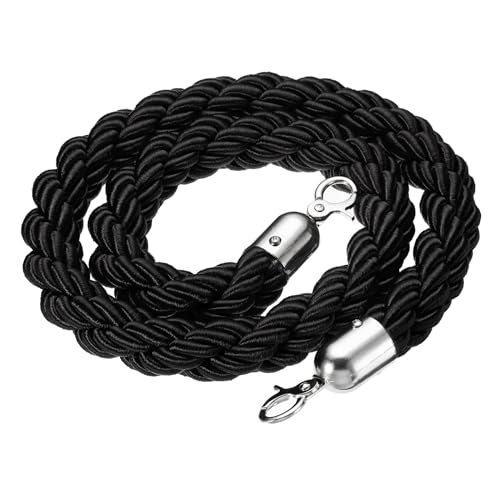 PATIKIL Stanchion Rope, 1.2m/3.9Ft Barrier Rope Twisted Post Ropes for Posts Stands Queue Divider Crowd Control of Hotel, Black Silver - color: Black, Silver, size: 3.9Ft