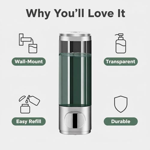 10oz/300ml Single Manual Wall Mounted Soap Dispenser, Silver - color: Silver