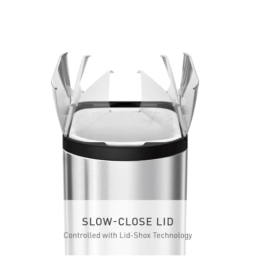 simplehuman 10 Liter / 2.6 Gallon Butterfly Lid Bathroom Step Trash Can, Brushed Stainless Steel with Black Trim - size: 10 liter Brushed