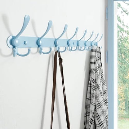 Dseap Coat Rack Wall Mount - 29.5” Long 8-Tri-Hooks Heavy Duty Coat Hanger Rail Wall Hooks for Hanging Coats Hats Clothing Clothes Purse Mudroom Entryway, Blue - color: Blue, size: L=29.5” (1 Pcs)