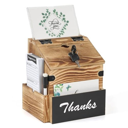 Wooden Suggestion Box with Lock & Sign Holder,7.8" Donation Box - color: Brown