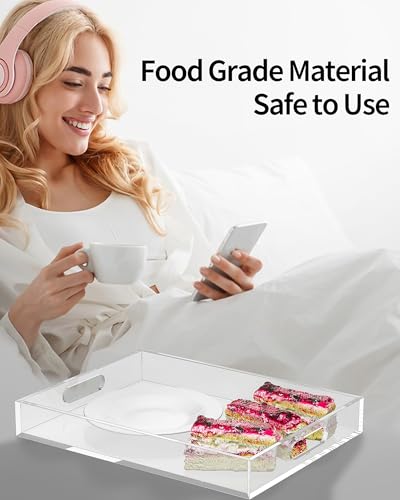 Acrylic Serving Tray Set of 2-16x12 & 15.4x11.9 Inch Clear Luxury Trays for Kitchen, Dining, Bathroom Organizer - Non-Slip, Scratch-Resistant, Spill-Proof Design - Ideal Gift for Housewarming, Parties - style: 2Pack Clear Tray