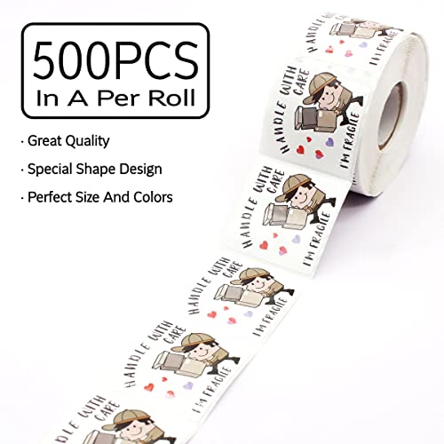 Wailozco Handle with Care Stickers,500 Labels Per Roll - color: Handle With Care