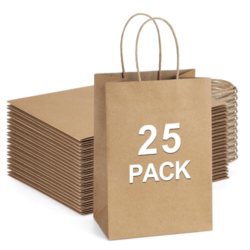 BagDream Gift Bags with Handles 5.25x3x8 Inch Brown 25 Pack - color: Brown, size: 25 Count (Pack of 1)