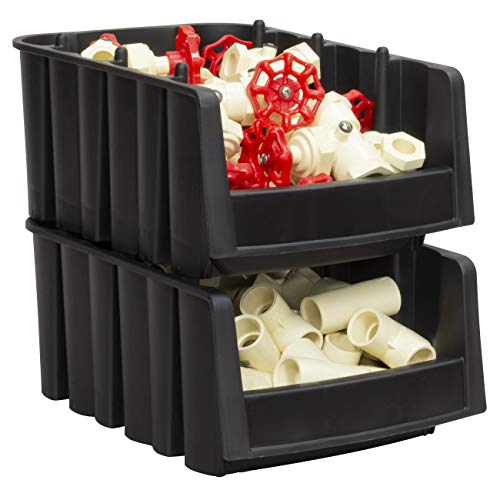 Akro-Mils 30718 Economy Stacking Shelf Plastic Storage Bins, (12-Inch x 8-3/8-Inch x 5-Inch), Black (8-Pack) - size: 11.78 x 8.375 x 5