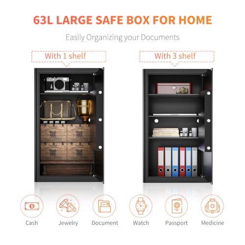 WASJOYE Cabinet Safe with Key for Money, 3.7 Cu Ft Key Security Safety Box - size: 3.7 Cu Ft Black