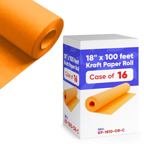 18" x 1200" (100 ft) Orange Kraft Paper (Case of 16 Rolls), Made in USA - color: Orange, style: Bulk Case - 1 Color